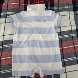 Ralph Lauren Baby Blue and White Striped Romper